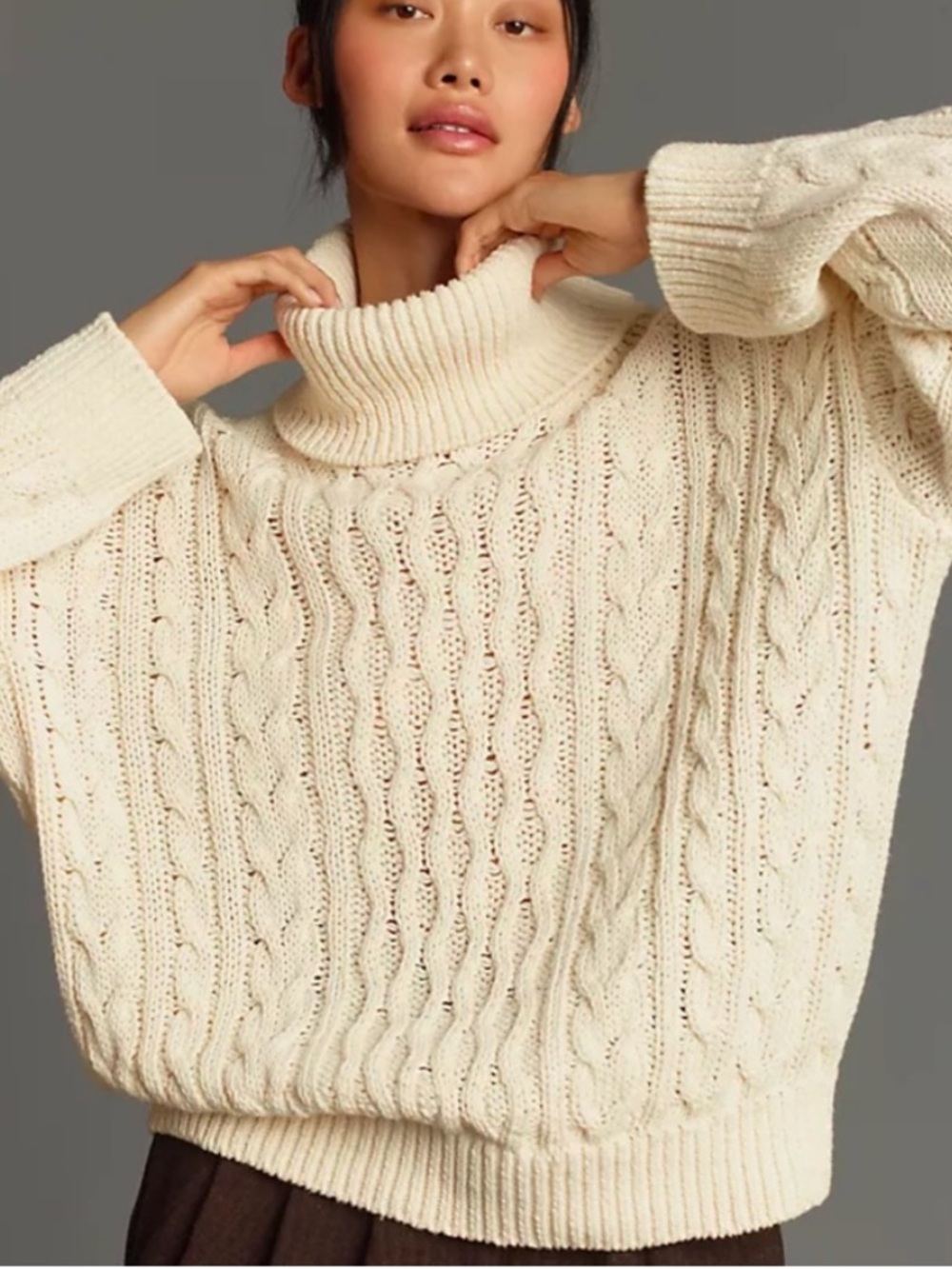 Anthropologie Pilcro Oversized Turtleneck Cable-Knit Sweater Loose XS